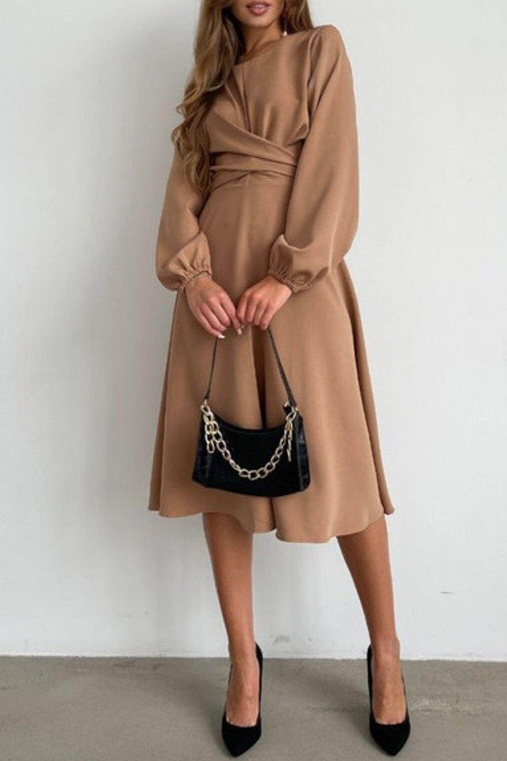 A-Line Tea Length Elastic Satin Dress CG0155 - COCOMELODY